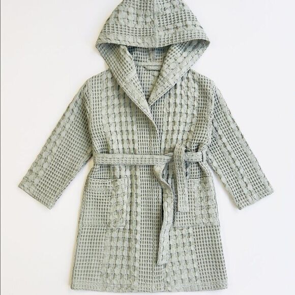 100% Organic Waffle Cotton Bathrobe Sage Green L/XL - Picture 1 of 6